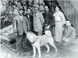 Mounted dog with taxidermists