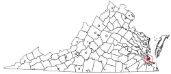 Location of Hampton in Virginia