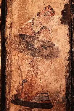 Mural painting of a male figure wearing wuguan (武冠), discovered in a Western Han dynasty (206 B.C. – 8 A.D.) tomb in Jinxiang County