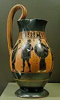 Black-figure olpe (wine vessel) by the Amasis Painter, depicting Heracles and Athena, c. 540 BC, Louvre
