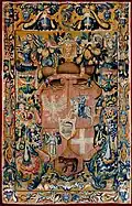Tapestry with the coat of arms of Grand Duke Sigismund II Augustus and Gediminas' Cap, circa 1548
