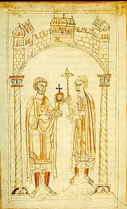 Miniature depicting Henry IV bearded and facing his son