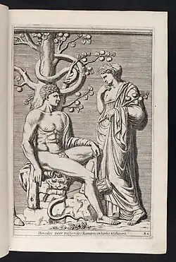 Hesperides and Heracles from the book 'De malorvm avreorvm cvltvra et vsv libri quatuor' by Giovanni Baptista Ferrari