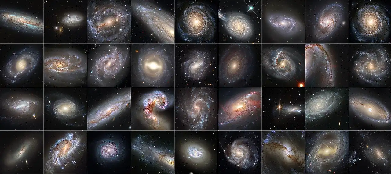 Galaxies (left/top, right/bottom): NGC 7541, NGC 3021, NGC 5643, NGC 3254, NGC 3147, NGC 105, NGC 2608, NGC 3583, NGC 3147, MRK 1337, NGC 5861, NGC 2525, NGC 1015, UGC 9391, NGC 691, NGC 7678, NGC 2442, NGC 5468, NGC 5917, NGC 4639, NGC 3972, The Antennae Galaxies, NGC 5584, M106, NGC 7250, NGC 3370, NGC 5728, NGC 4424, NGC 1559, NGC 3982, NGC 1448, NGC 4680, M101, NGC 1365, NGC 7329, NGC 3447