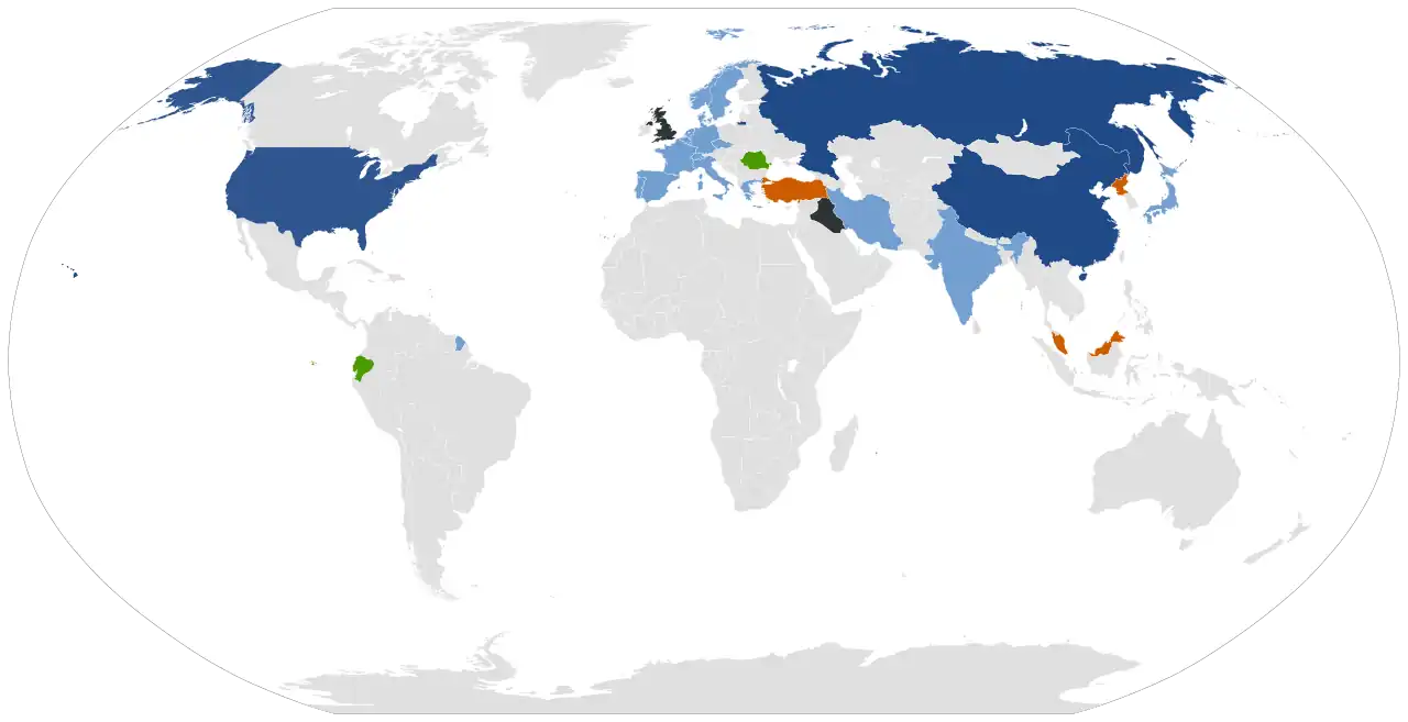 Map of countries which have achieved human spaceflight