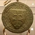 Reverse of the second double seal (1366-1382) of King Louis I of Hungary (1342-1382). The modern design of the coat of arms of Slovakia by Ladislav Čisárik was based on this medieval Hungarian seal.[5]