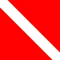 A red flag with white diagonal band