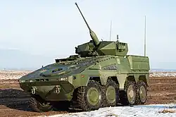 An armoured fighting vehicle Vilkas (Lithuanian variant of Boxer) with the Columns of the Gediminids