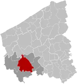 Location of Ypres in West Flanders