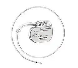 Implantable cardioverter-defibrillator with its lead (ex vivo)