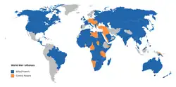 Central Powers around the world in orange.