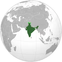 Image of a globe centred on India, with India highlighted.