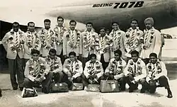 India national football team in India Asian Games suit before boarding the plane for Jakara, Indonesia.