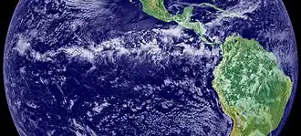 The ITCZ's band of clouds over the Eastern Pacific and the Americas as seen from space