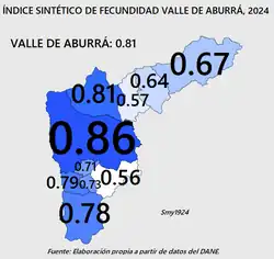 Total fertility rate by municipality Valle de Aburrá (Medellín metropolitan area), 2024