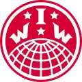 Globe logo with the letters I.W.W. separated by three stars. Encircled by the name, "Industrial Workers of the World."