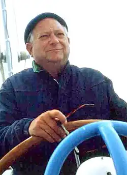 Vance at the helm of his boat on San&nbsp;Francisco Bay in the early 1980s