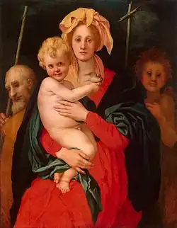 Mannerism: Holy Family with the Infant Saint John the Baptist by Pontormo (c. 1522–1523)