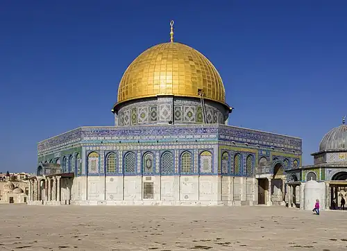 Dome of the Rock, where Muhammad is believed by Muslims to ascended the sky during a night journey (Isra' and Mi'raj).
