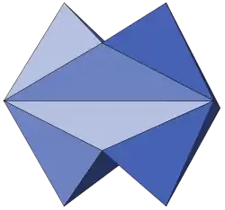 Jessen's icosahedron sometimes called "Jessen's orthogonal icosahedron": a polyhedron with eight equilateral triangles and twelve isosceles faces icosahedron as its faces. Arranged differently, the figure is non-convex and has right dihedral angles.