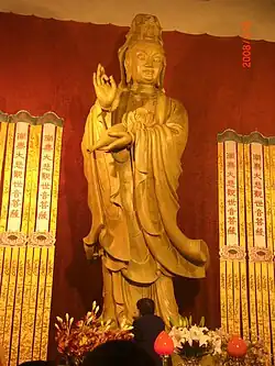 Statue of Guanyin at the Guanyin dian of Jing'an Temple, a temple deriving from the Japanese Shingon lineage which practices Chinese Esoteric Buddhism, in Shanghai, China.