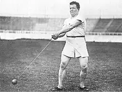John Flanagan in the hammer throw competition at the Summer Olympics 1908 in London
