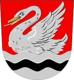 A swan pictured in the coat of arms of Joutseno, a former municipality of South Karelia, Finland
