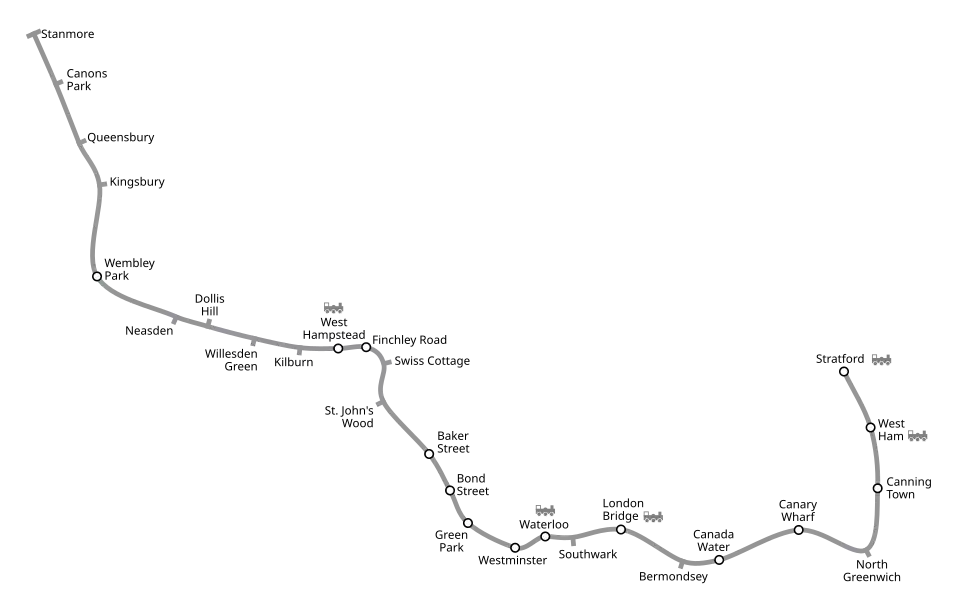 Geographically accurate path of the Jubilee line