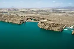 The Kajaki Dam (left) and spillway (right)