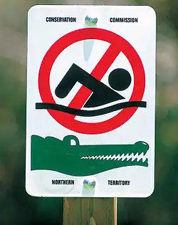 'No swimming' sign