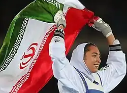 Lap of Honour of Kimia Alizade during 2016 Summer Olympics with the Islamic Republic flag