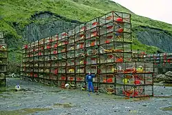 Commercial king crab traps, awaiting the crabbing season