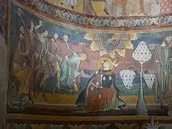 The stoning of Saint Stephen; 1160s; fresco; height: 1.3&nbsp;m; Saint John Abbey (Val Müstair, Canton of Grisons, Switzerland)[142]