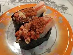 Kobako-gani sushi with snow crab meat and eggs