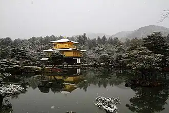 Kinkaku-ji during snowfall
