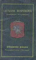 A foreign passport of the Republic of Lithuania with Vytis, used until the 1940 annexation