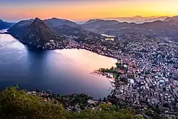 The bay of Lugano at sunset