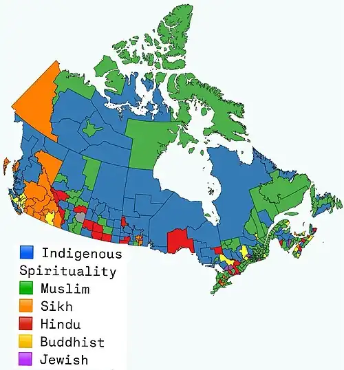 Largest non-Christian religion in Canada by census division, 2021 census