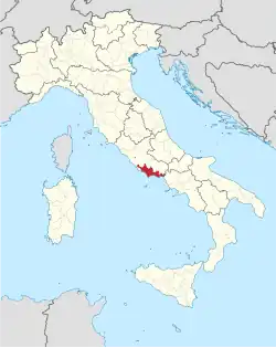 Map highlighting the location of the province of Latina in Italy