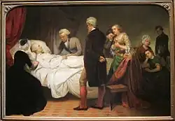 Washington on his deathbed, with doctors and family surrounding