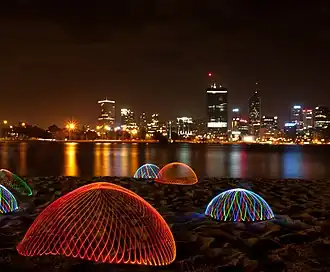 Light painting on the banks of the Swan River in January 2012