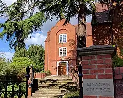 A red-brick building bearing the name Linacre College