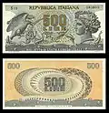500&nbsp;lire – obverse and reverse – printed in 1966