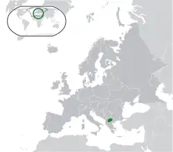 Location of&nbsp;North Macedonia&nbsp;(green) in Europe&nbsp;(dark grey)&nbsp; –&nbsp; [Legend]