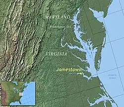 Location of Jamestown in Virginia