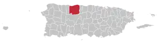 Map of Puerto Rico highlighting Arecibo Municipality