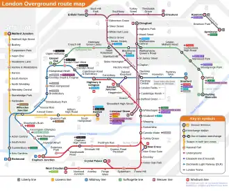 Schematic map of the London Overground network