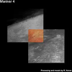 Mosaic of frames 1 and 2. The Martian atmosphere is visible over the planet's limb.
