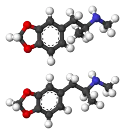 Ball-and-stick model of MDMA molecule enantiomers