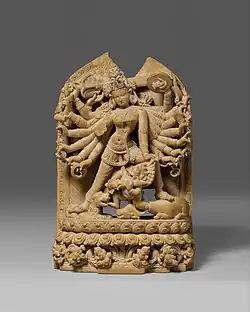 Durga killing the buffalo demon; c.1150; argilite; height: 13.5&nbsp;cm; Metropolitan Museum of Art (New York City)[97]